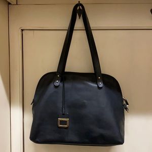Elegant Black Leather Satchel with Gold Accent